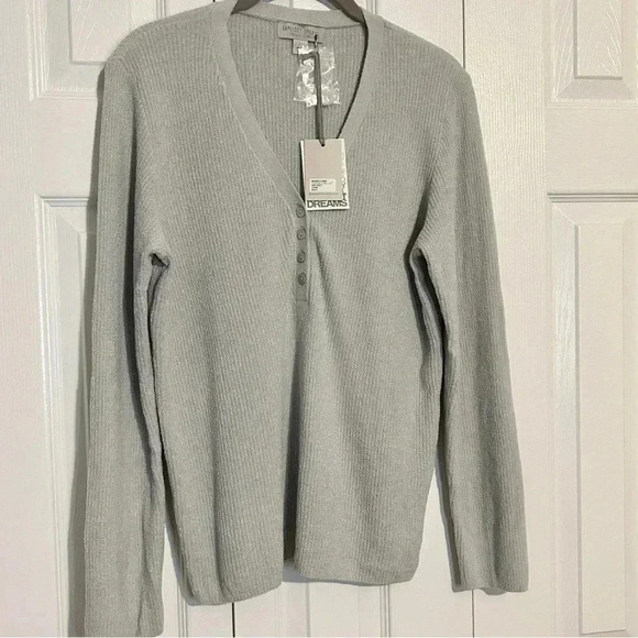 Barefoot Dreams Tops - Size Large Barefoot Dreams CozyChic Ultra Lite Ribbed Henley in Ocean Gray, NWT